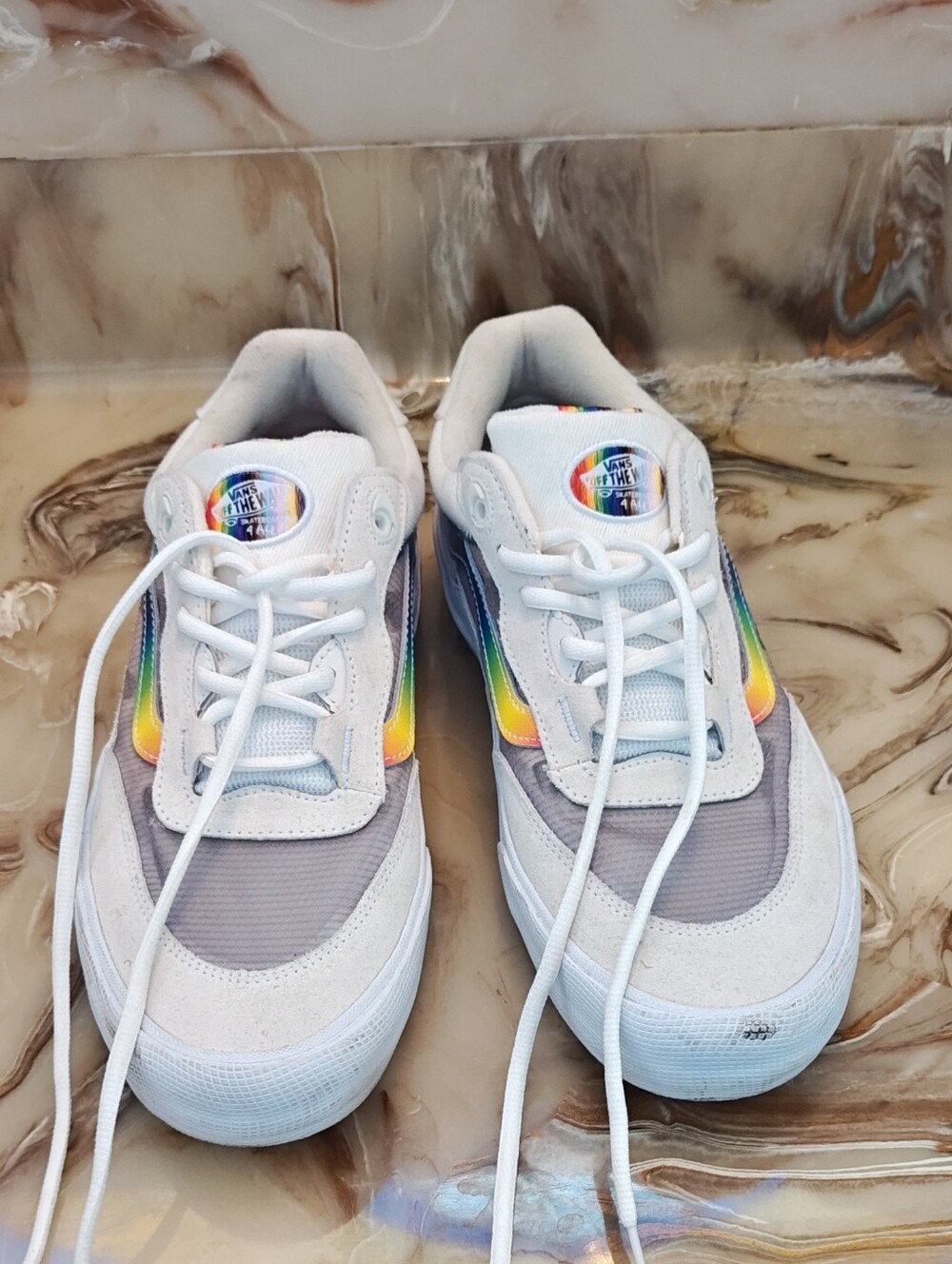 Vans White Pride Sneakers with Rainbow Side Accents